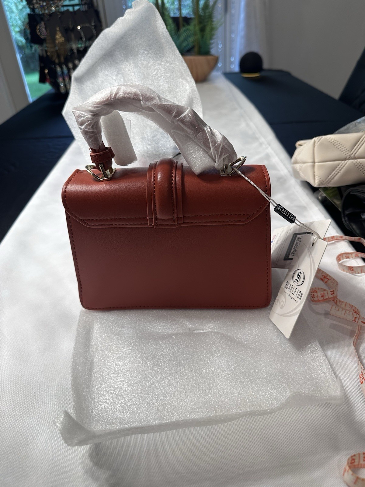 Scarleton red Small Top Handle Satchel, Push Lock Gold Hardware Zip Accents