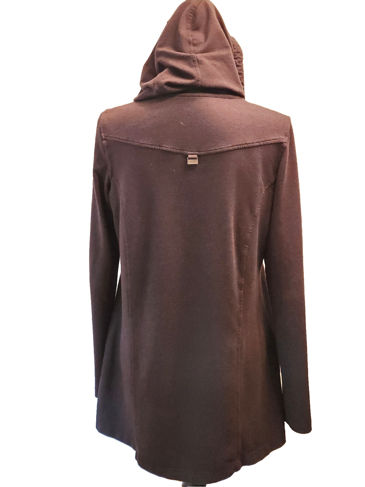Womans Mode de Vie Long Charcoal Hooded Sweatshirt 2 Way Zip Up sz 8 Thumb Holes
