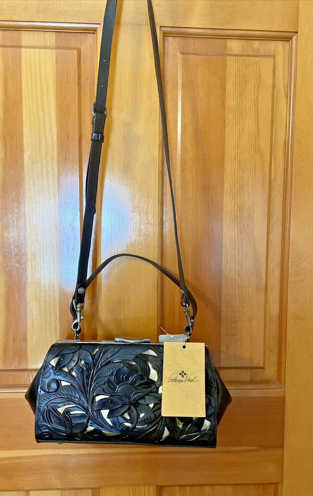 Patricia Nash BOVINO Frame Satchel Cut Out ~ Black Tooled NWT ORIG. $199