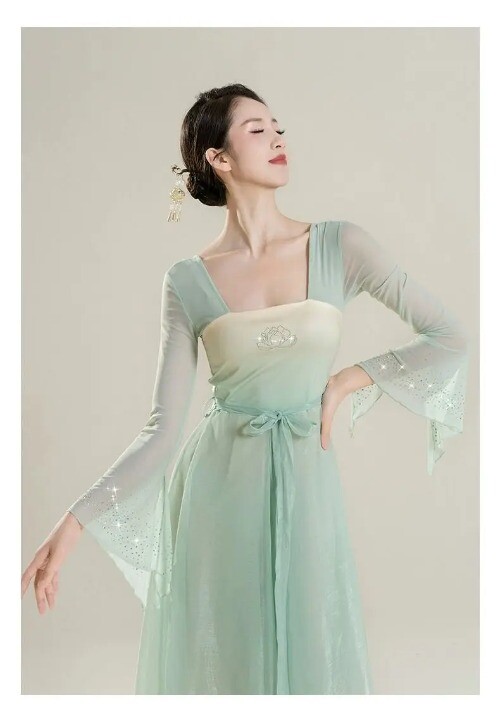 Classical Dance Costume for Women Han Tang Dynasty Showcasing Elegant Mesh Dress