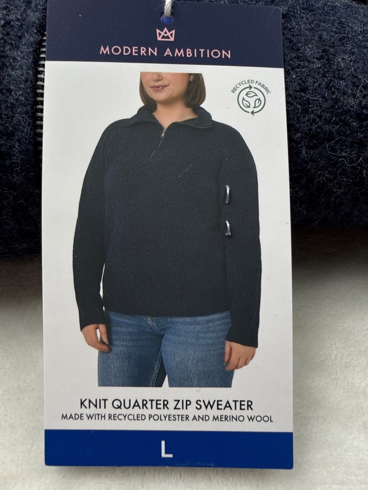 Modern Ambition Knit Quarter Zip Sweater Wool Navy Size L