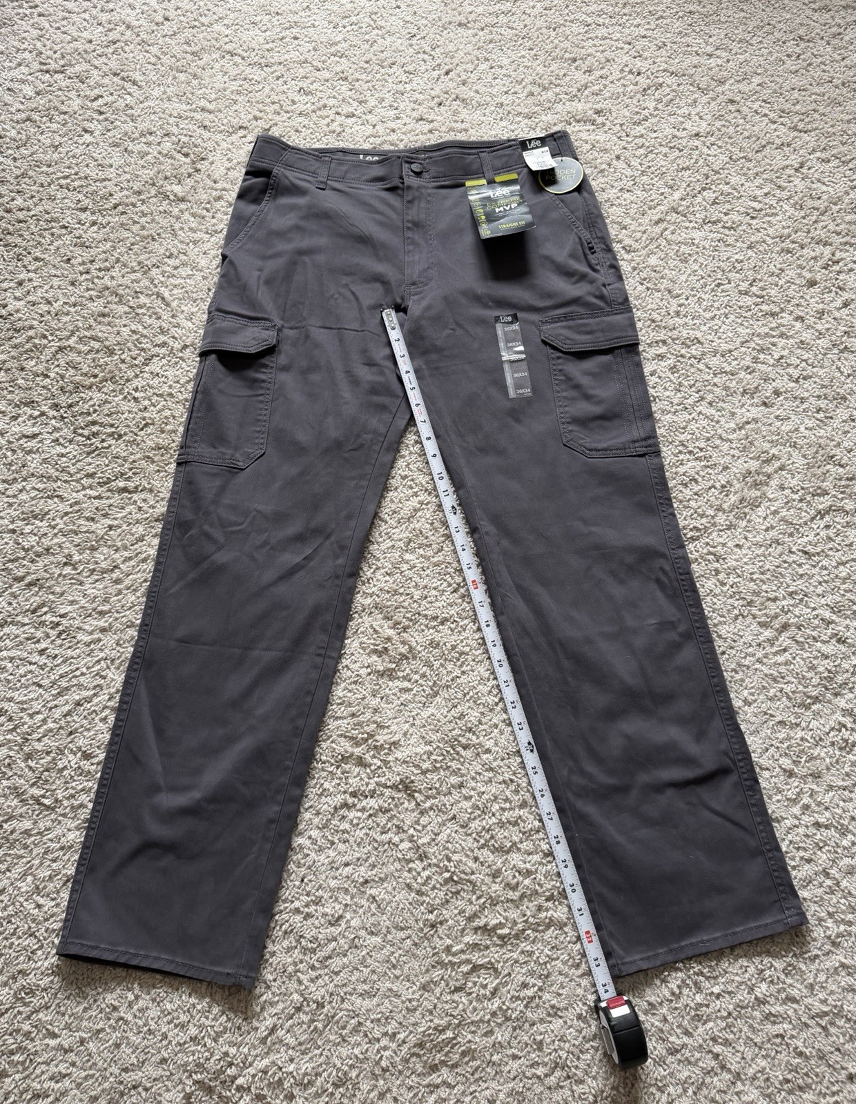 Lee – Extreme Comfort MVP Engineer Straight Fit Cargo Pants 36×34 Gray NEW wTags