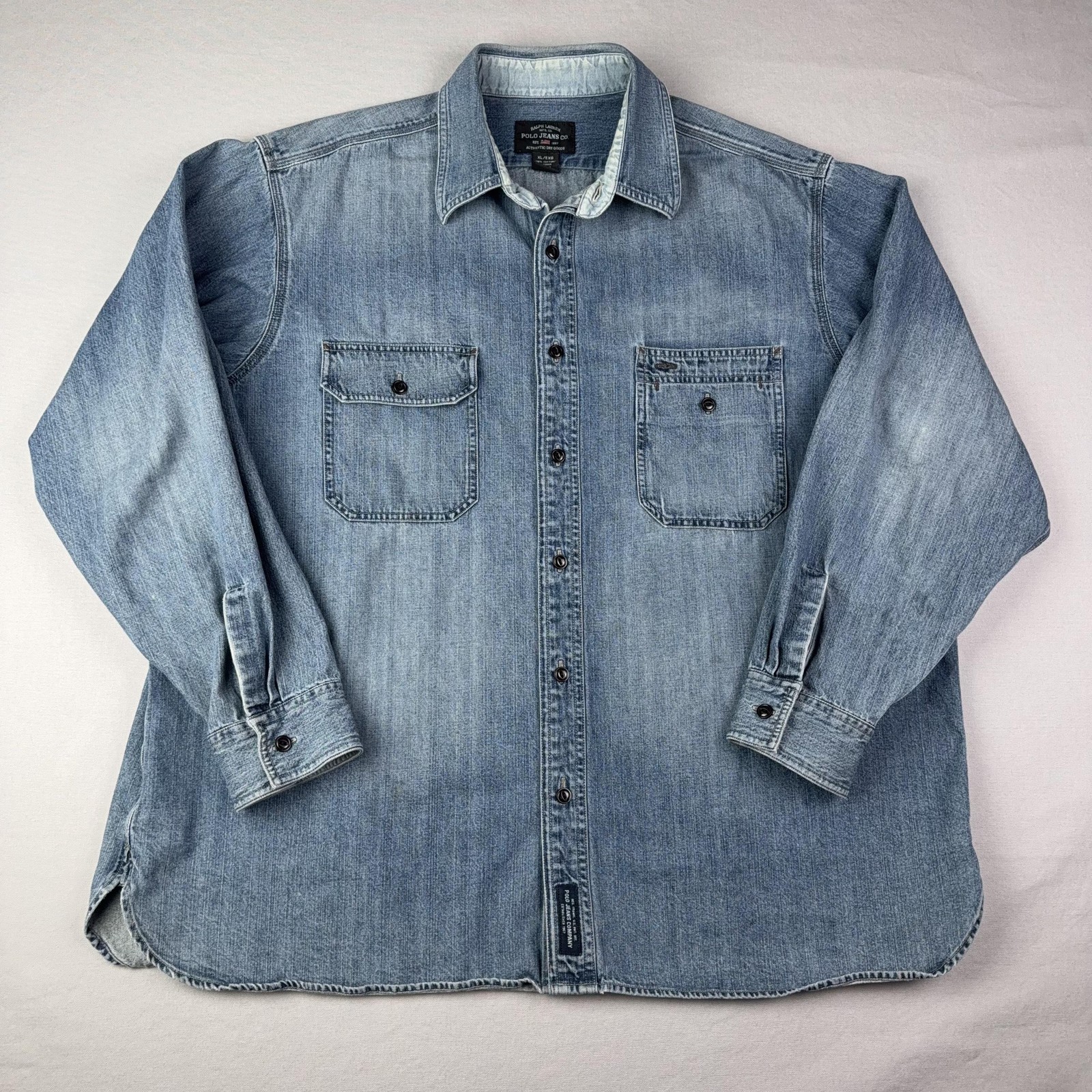 VTG Ralph Lauren Polo Jeans Denim Shirt Men XL Blue Button Up Casual Workwear