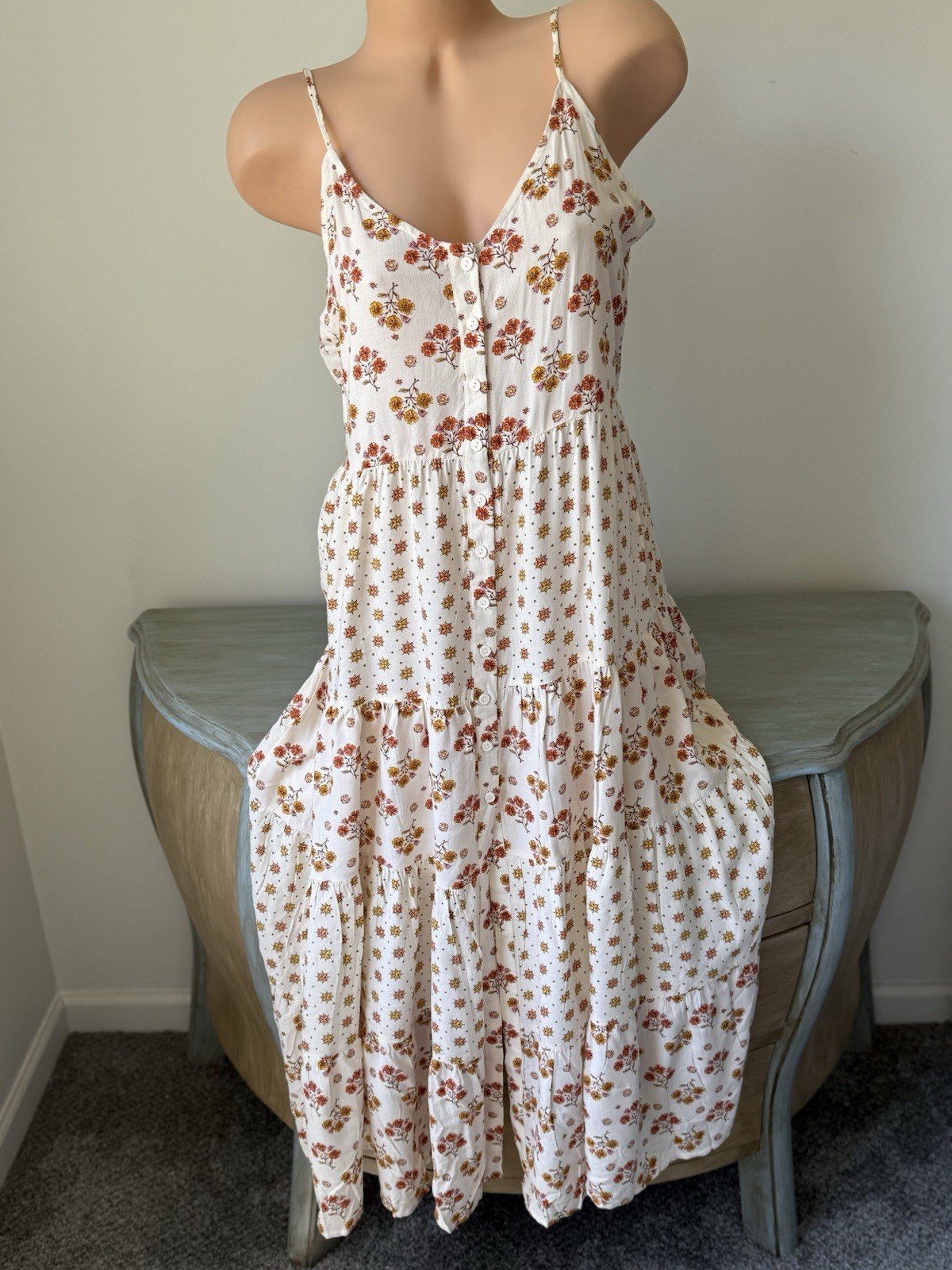 Boho Tiered Floral Midi Dress Cottagecore Prairie Sundress NWT M Granola Gypsy