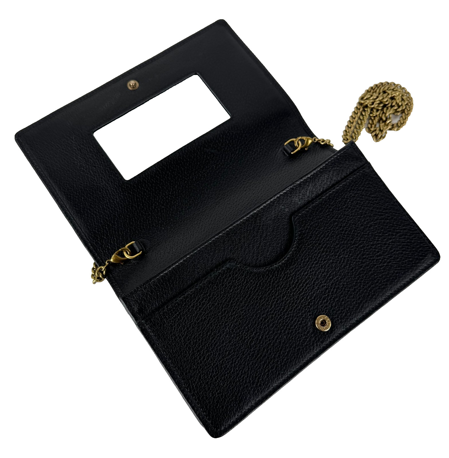 Gucci New Auth Black Leather Mini GG Marmont Crystal Wallet Chain Bag Dust Bag