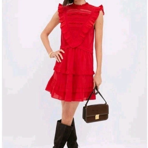 NEW Tuckernuck Pomander Place Cotton Red Cecilia Ruffle Mini Dress Size XS $198