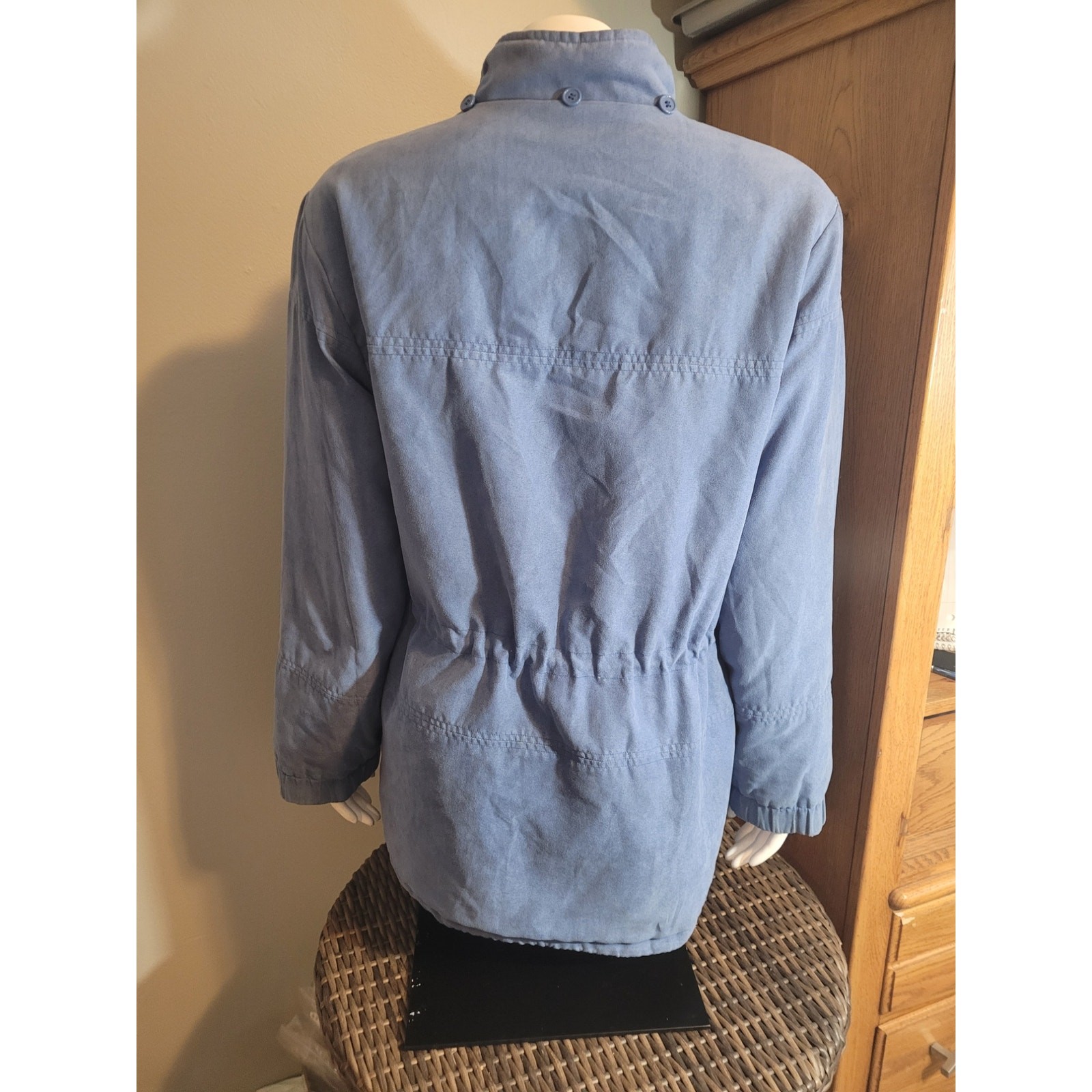 Blue Faux Suede Utility Jacket Thermolite Insulated Lightweight Winter Coat