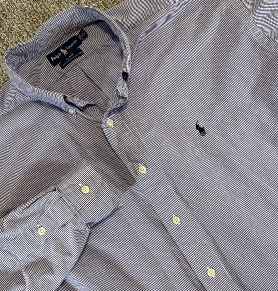Polo Ralph Lauren Blue Gingham Check Blake 2 Ply Shirt L/S Button Down Mens XL