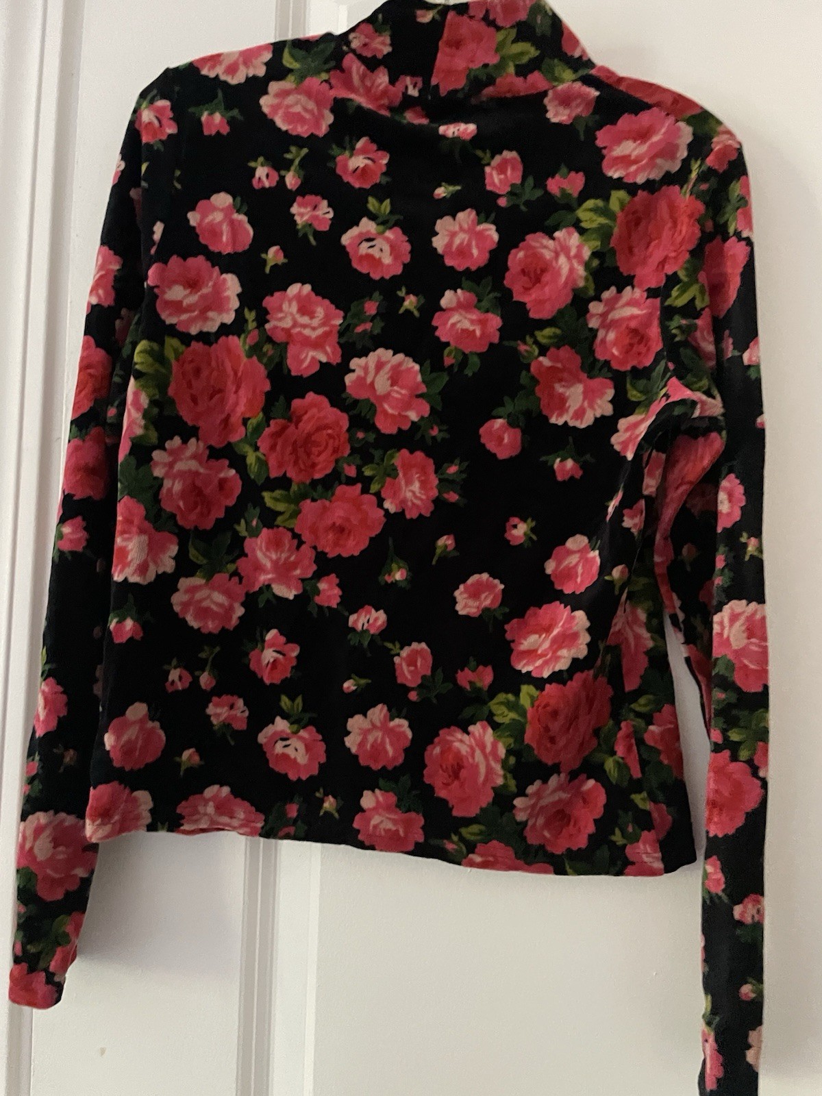 KENZO Jungle Knit Mock Neck Long Sleeve Floral Pullover Top Black Pink Green M