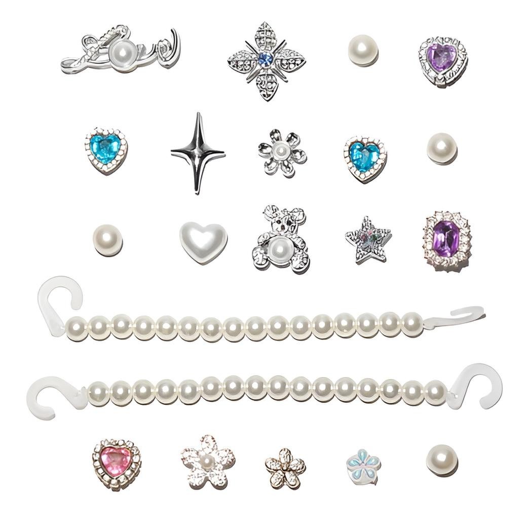 CLOG ACCESSORIES (Pack of 21) Shoe Charm Gems and Pearls Set/Lot – Fits Crocs
