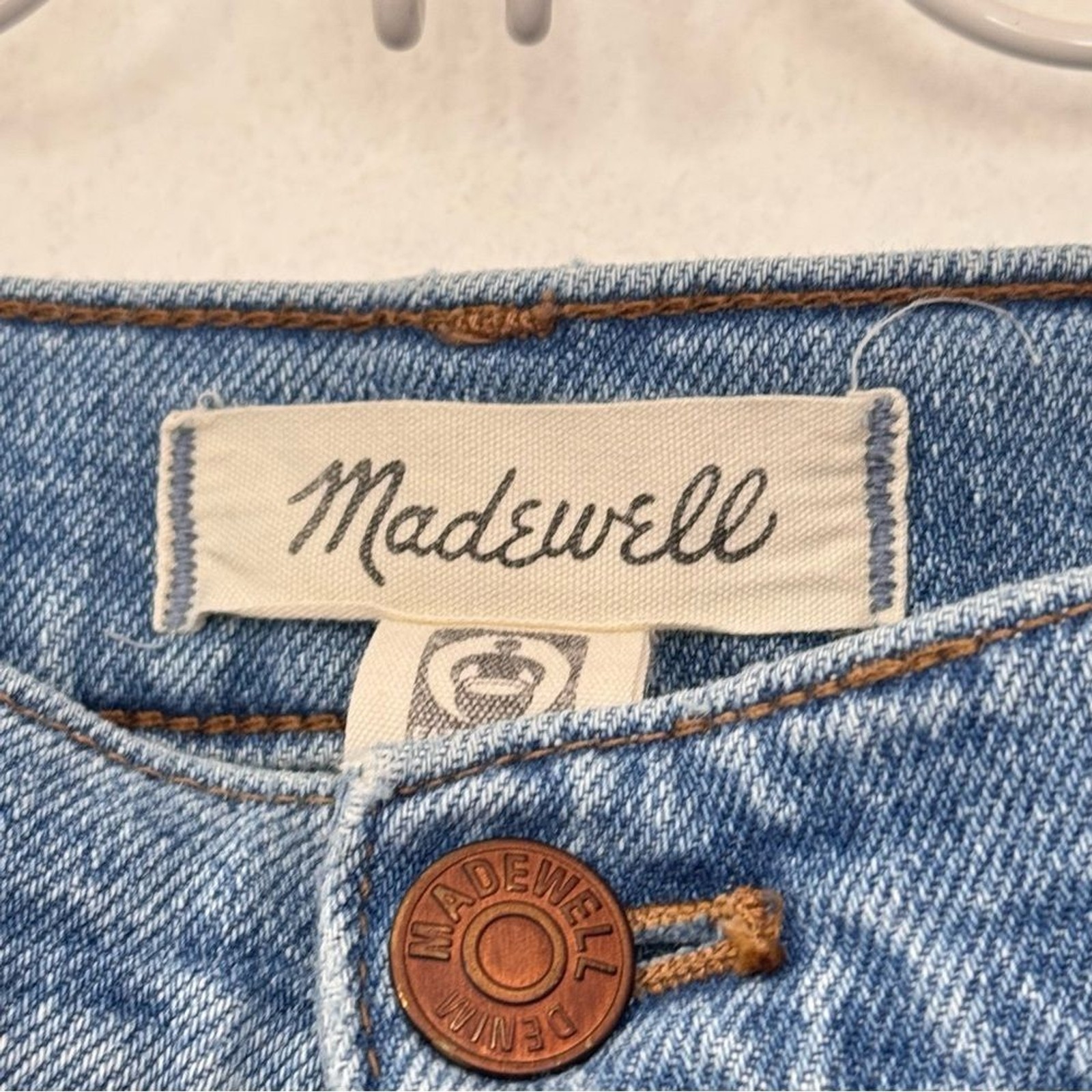 Madewell High Rise Slim Boyjean Blue Wash Distressed Jeans Sz 32