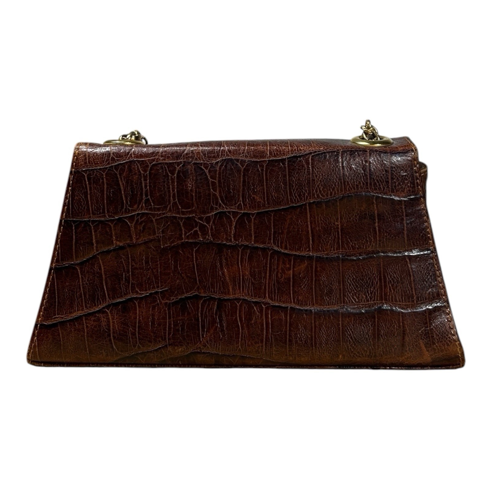 Esquire Vintage Brown Croc Embossed Leather Envelope Clutch Gold Chain Bag