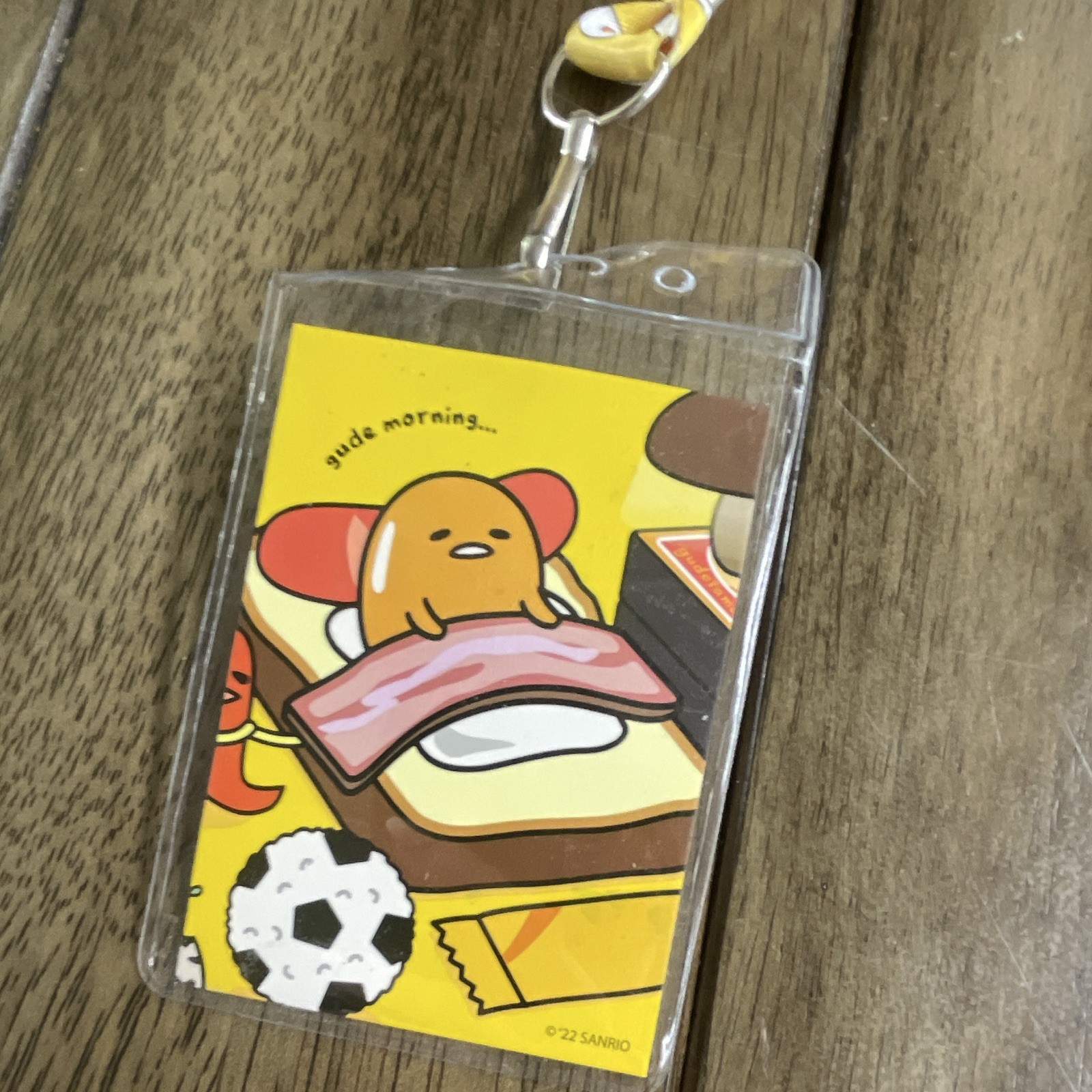 Sanrio Gudetama ID Badge Holder w/ Yellow Egg Lanyard, Clear Plastic