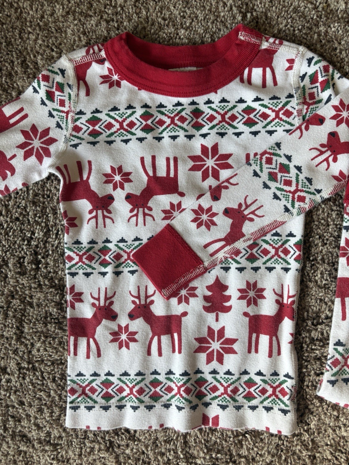 Hanna Andersson 3T 2-Piece Organic Cotton Fair Isle Reindeer Snug Pajama Set
