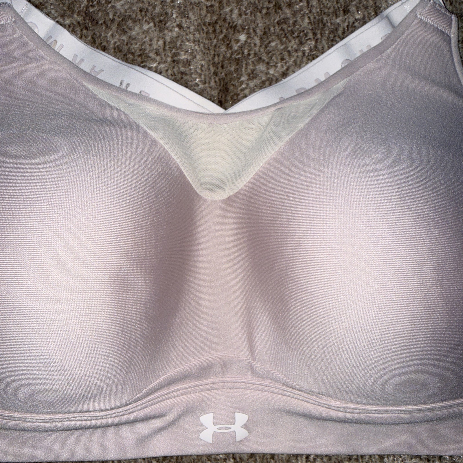 Pre Owned Under Armour Nude Beige Crossback Fitted Sports Bra Logo Large L