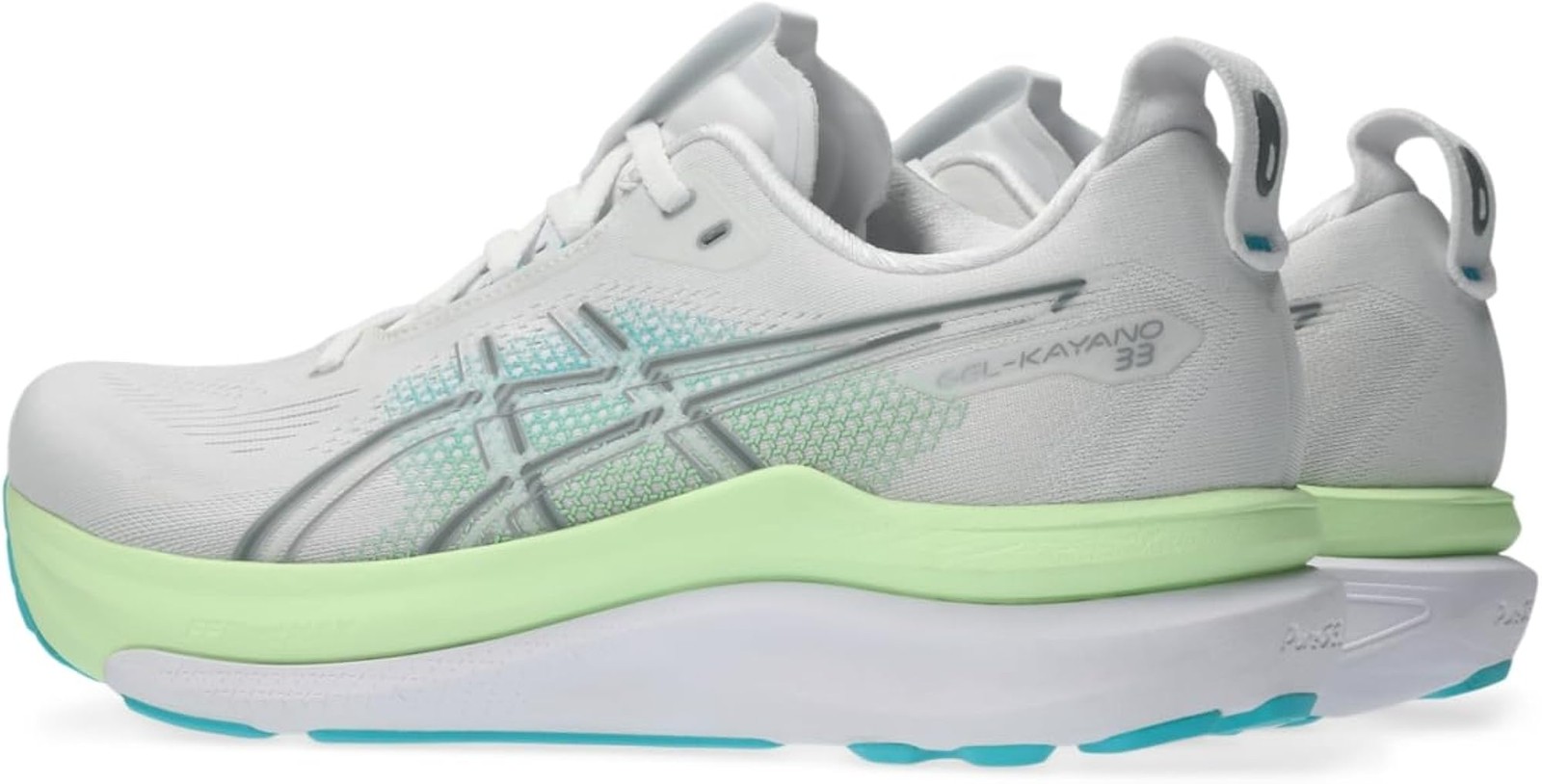ASICS, Men’s, Gel-Kayano 33, White/Energy Aqua, 14, Wide – White/Energy Aqua – 1