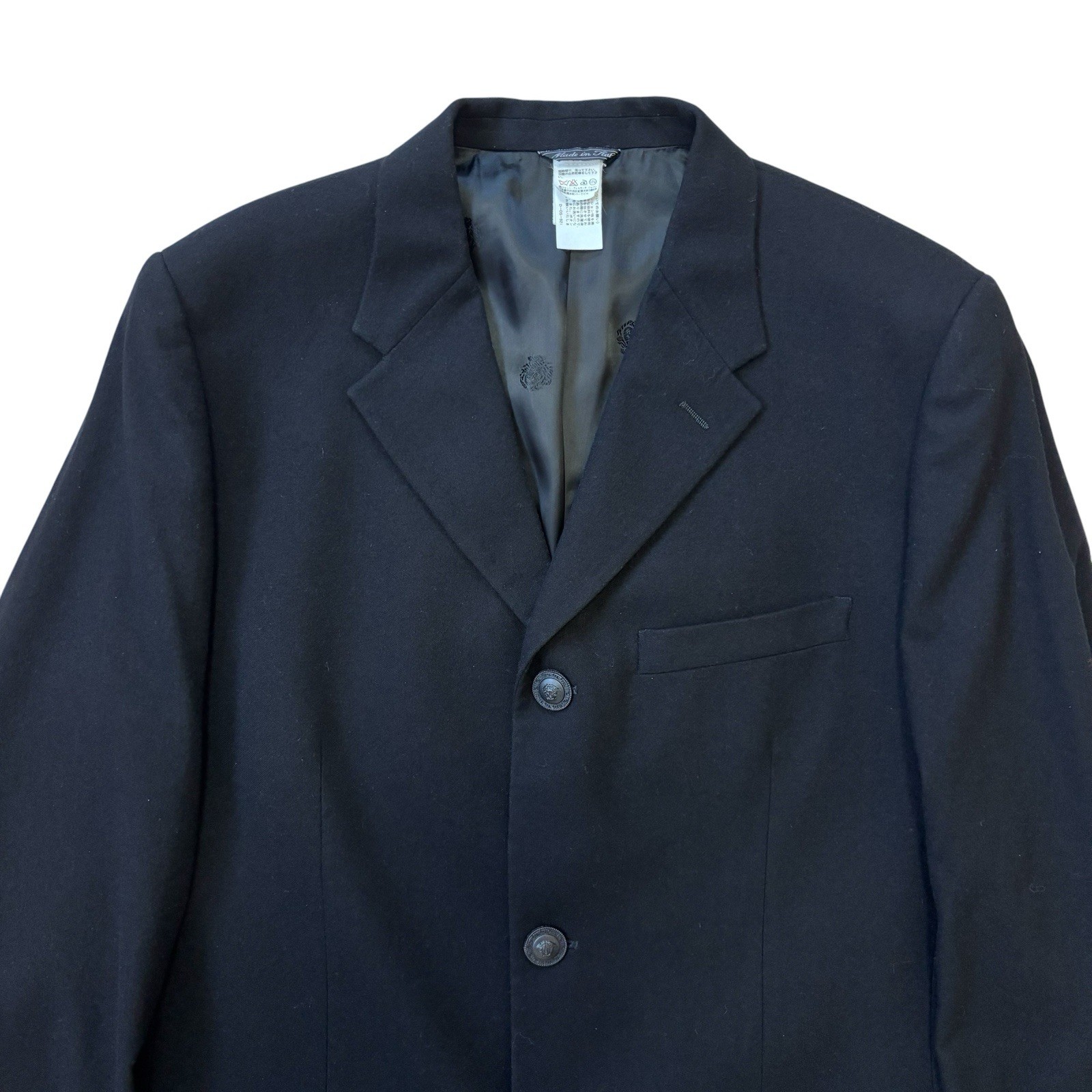 Gianni Versace Vintage Suit Setup Medusa Button Black Cashmere Wool Italy XXL 52