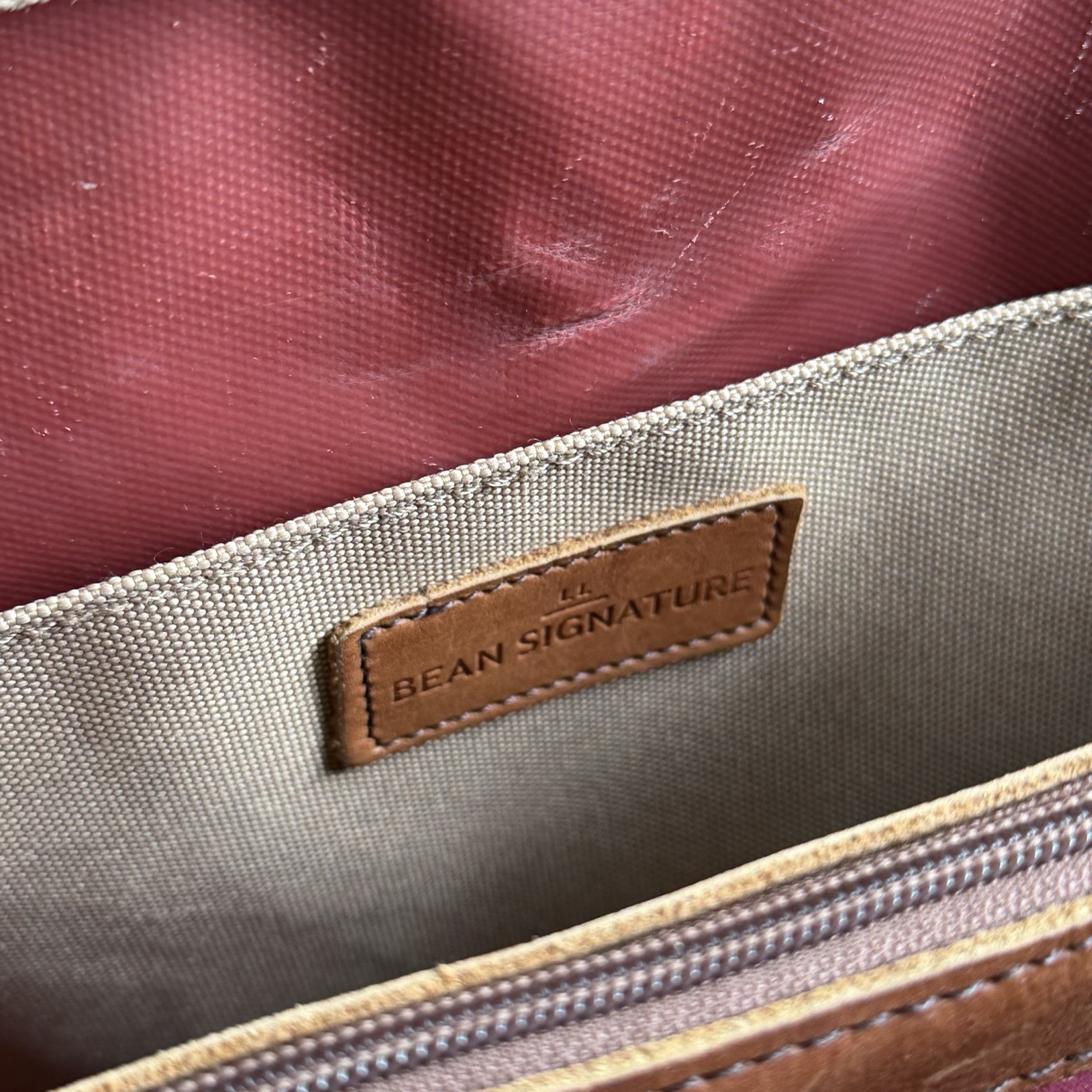LL Bean Signature Boat And Tote Canvas Leather Strap Shoulder Duffle Boston Bag