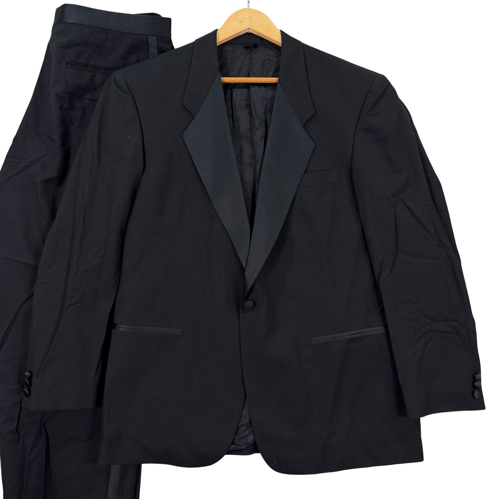 Vintage Givenchy Monsieur Men 42R Classic Fit Black Wool Tuxedo Suit 1-Button