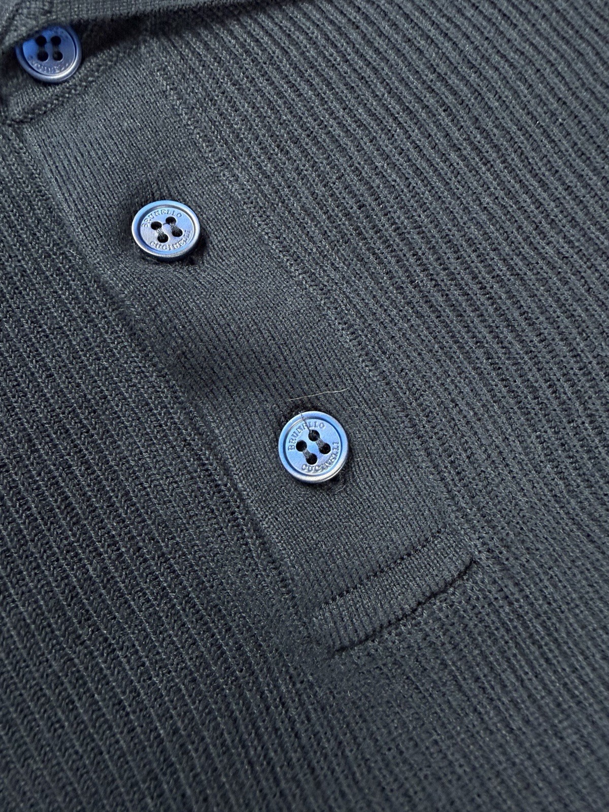 Mens Brunello Cucinelli Cotton Rib Knit Polo Shirt Dark Blue Size 48