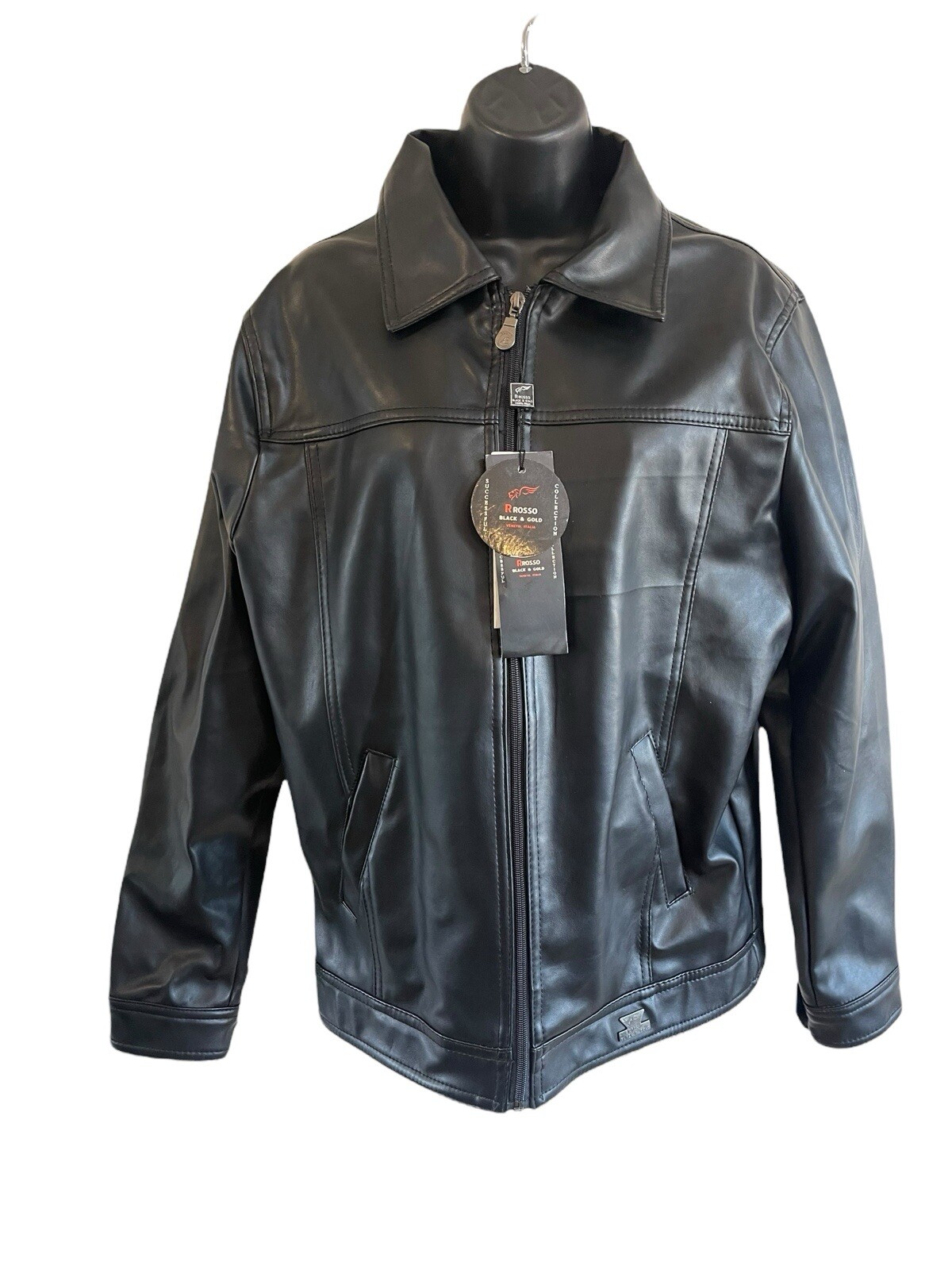 R Rosso Women’s Leather Jacket Size M NWT Black Zip Up