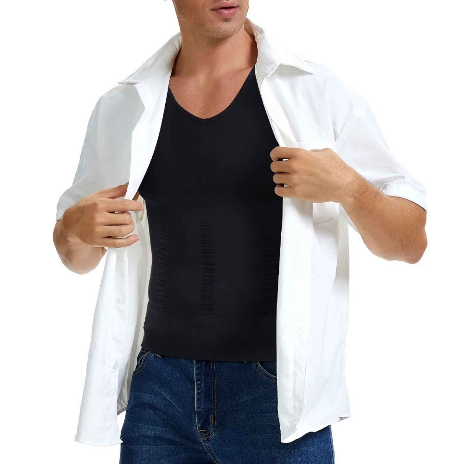 Mens Slimming Body Shaper Vest Moobs Chest Compression T-Shirt Tank Top Fitness