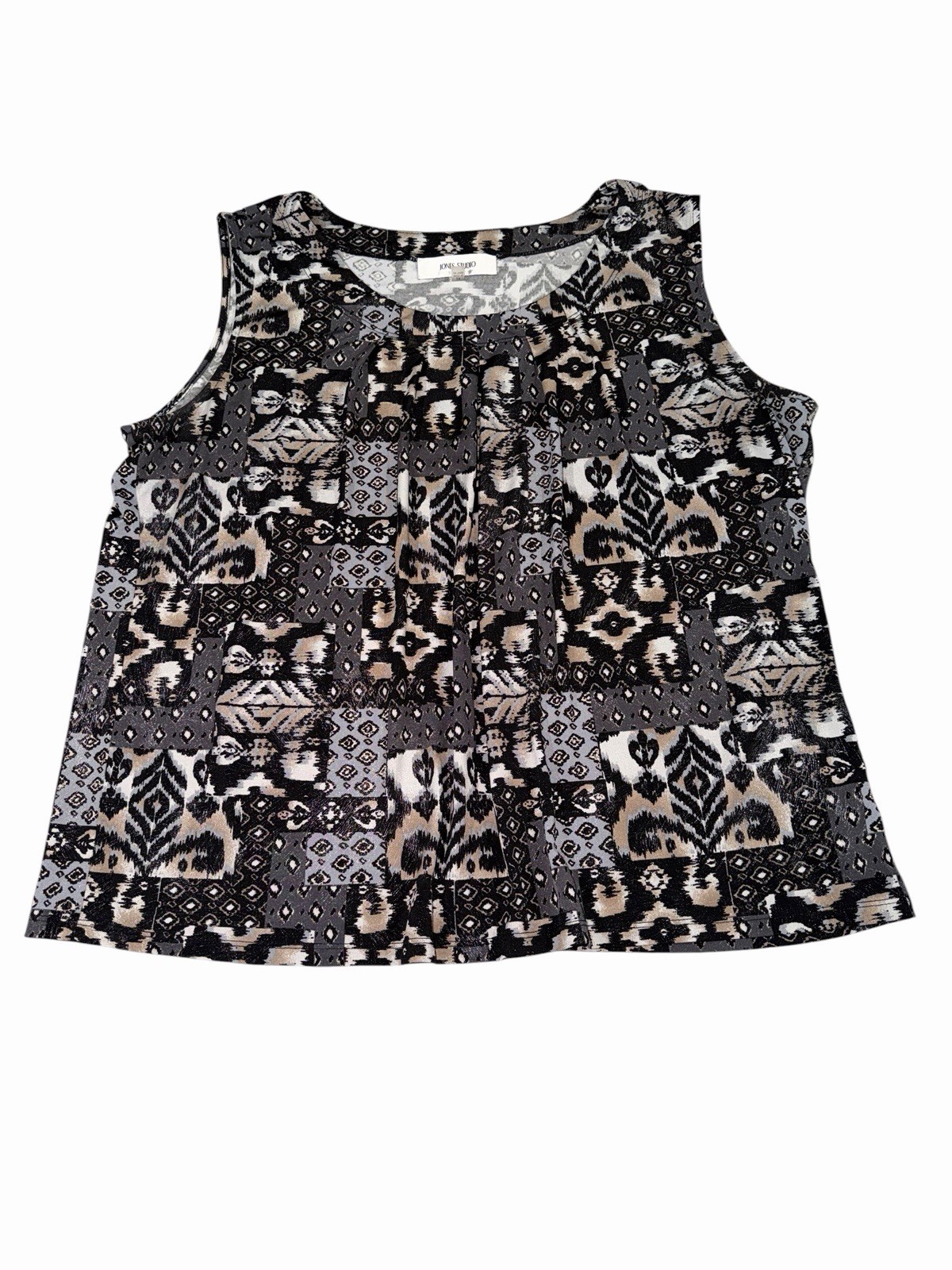 Jones Studio Womens Top Size 2X Sleeveless Blouse Geometric Ikat Silver Sparkle
