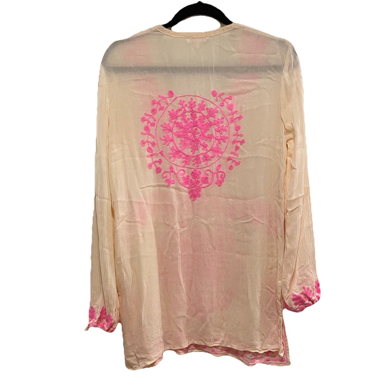 RISE & BLOOM Blush and Pink Embroidered Gauzy Tunic Top Cover Up Sz S