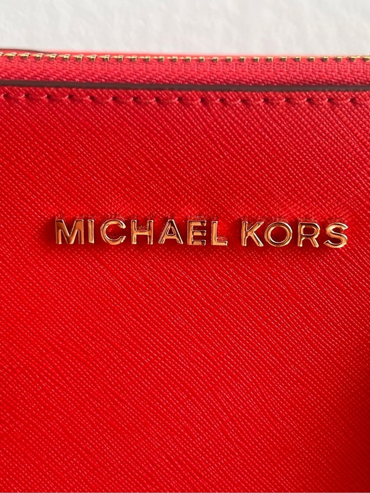 Michael Kors Red Saffiano Satchel with Gold Hardware