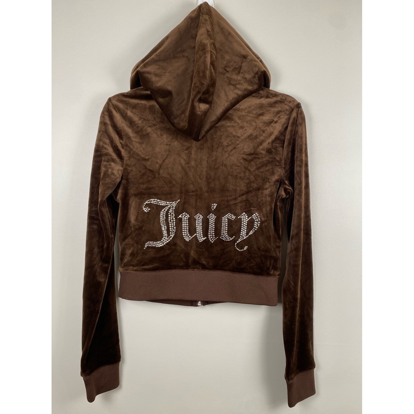 Juicy Couture Women’s Brown Velour Zip Hoodie with Rhinestone Logo Small