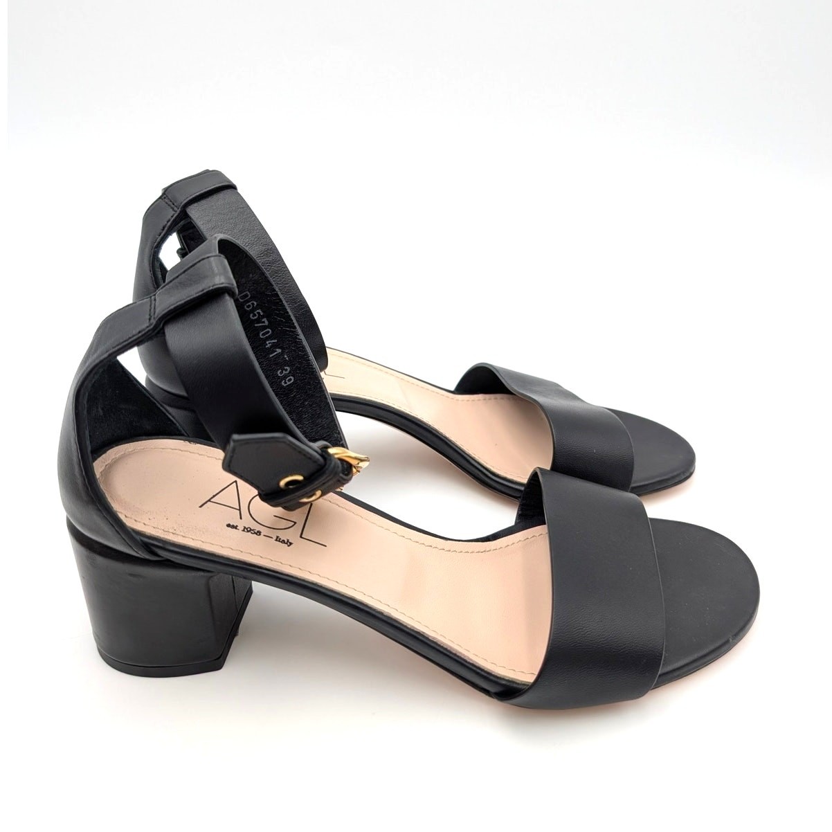 AGL Gala Block Heel Ankle Strap Sandals Open Toe Women’s Black Size US9 EU39