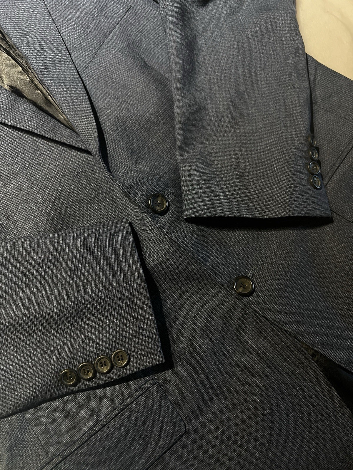Hart Schaffner Marx New York 42L 36×32 Navy Blue Heathered Hopsack Suit
