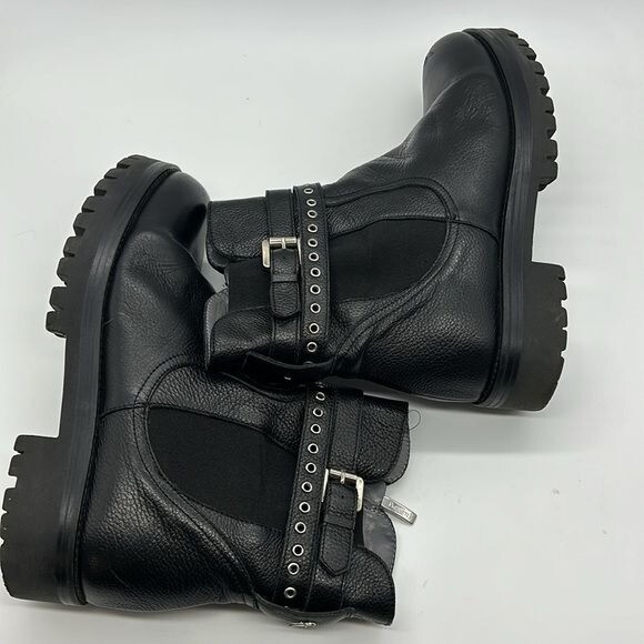 4US Cesare Paciotti Black Buckle Boots Women’s EU 40 Leather Side Zip Emo Goth