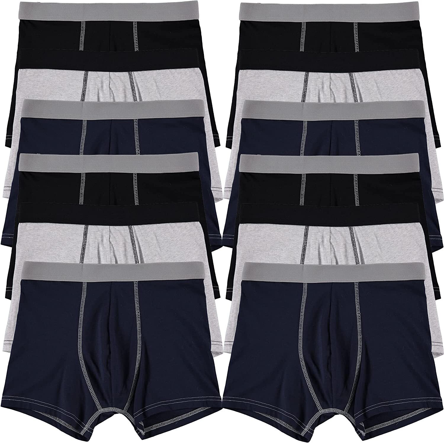 12 Pack of Mens Boxer Briefs Underwear Bulk, 100% Cotton, Soft, Comfortable