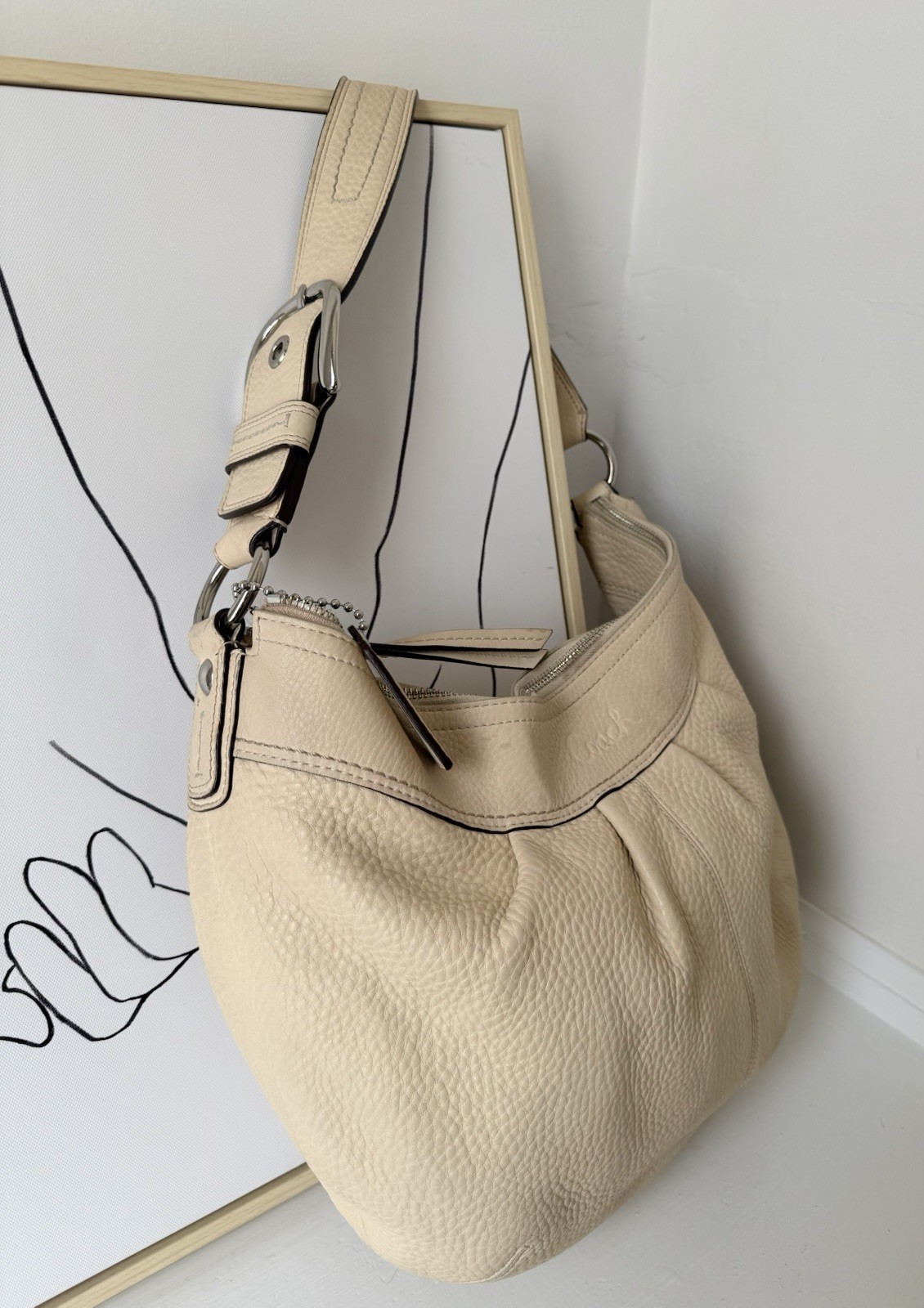 Coach Cream Pebbled Leather Large Hobo Handbag B1077-F13731