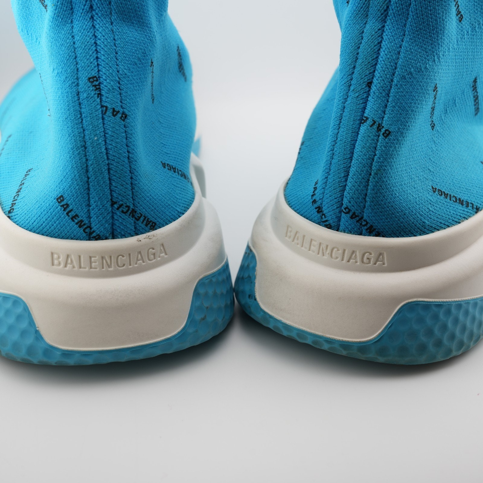 Balenciaga All Over Logo Speed Sneaker Sock Shoe Turquoise Blue US 11 Men’s