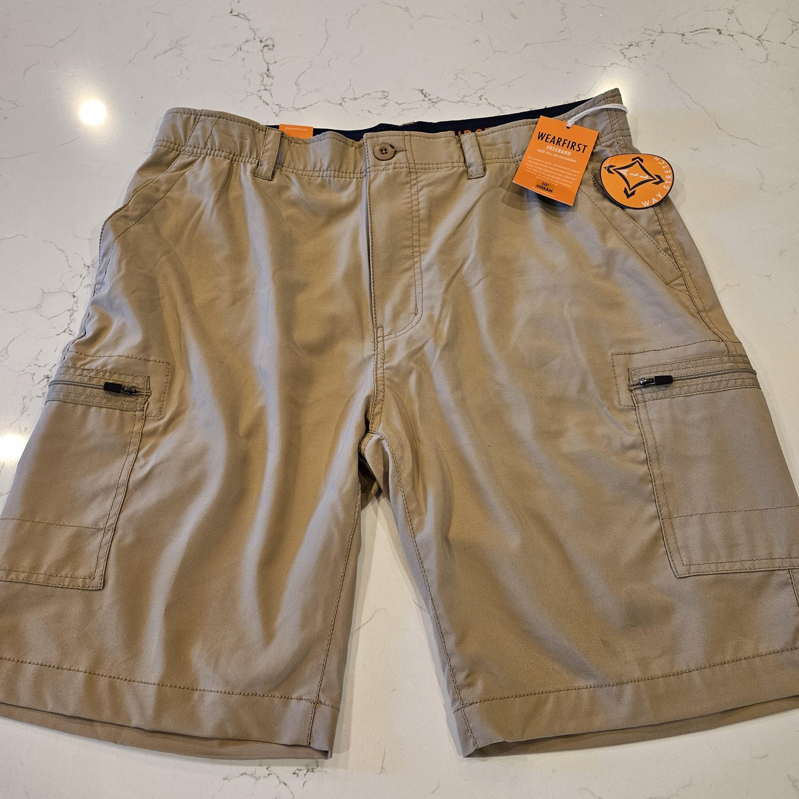 Wearfirst Cargo Shorts Mens 38 Beige 10 Inseam Stretch Outdoor Travel Pockets
