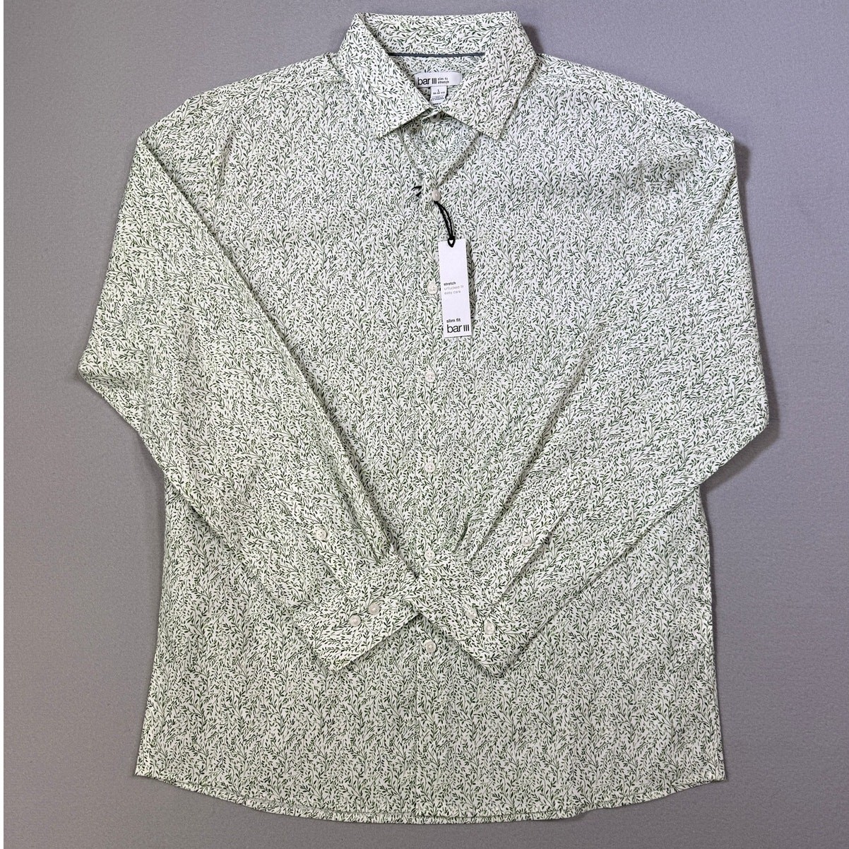 Bar III Men’s Slim-Fit Contrast Vine Dress Shirt, White Green large $70