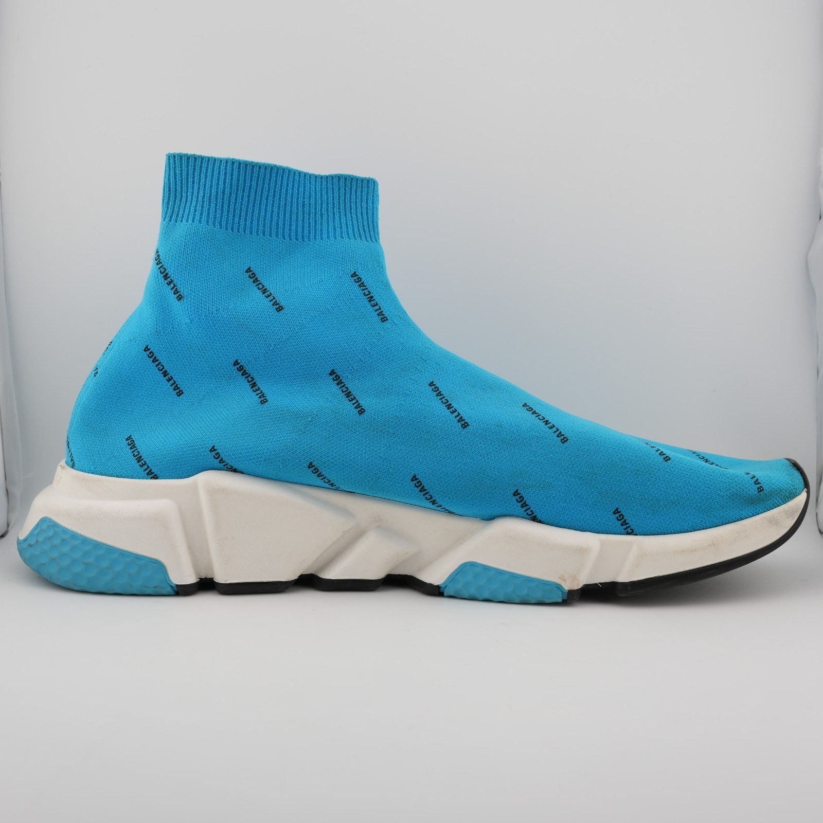 Balenciaga All Over Logo Speed Sneaker Sock Shoe Turquoise Blue US 11 Men’s