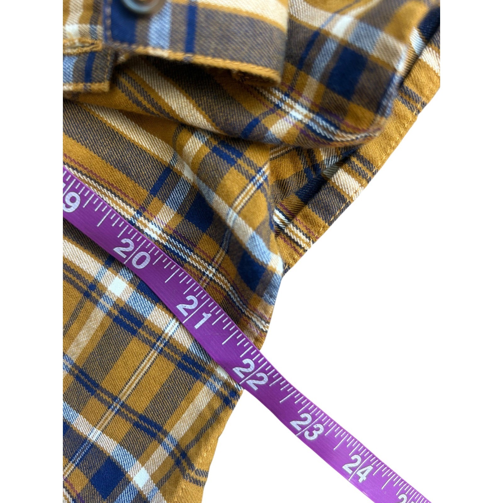 Sezane Chlo Shirt Mustard Yellow Navy Plaid Ruffle Lace Organic Cotton Blouse 36
