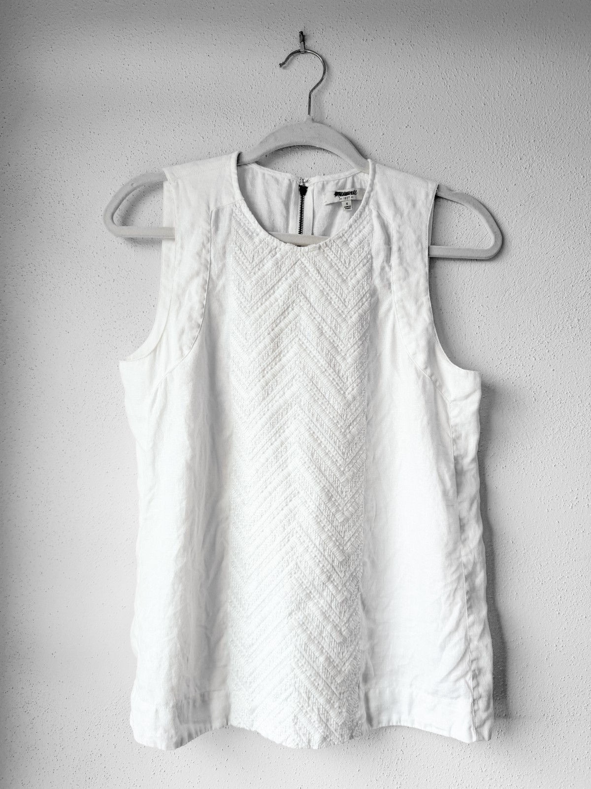 Madewell Linen Womens S Chevron Embroidered Sleeveless Top White Cottagecore