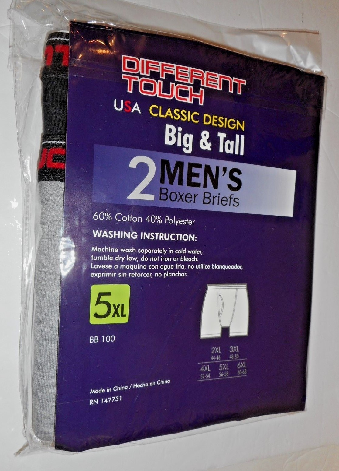 6 pack Men’s Big Tall LONG LEG Boxer Briefs 3X-4X-5X-6X USA Size DIFFERENT TOUCH