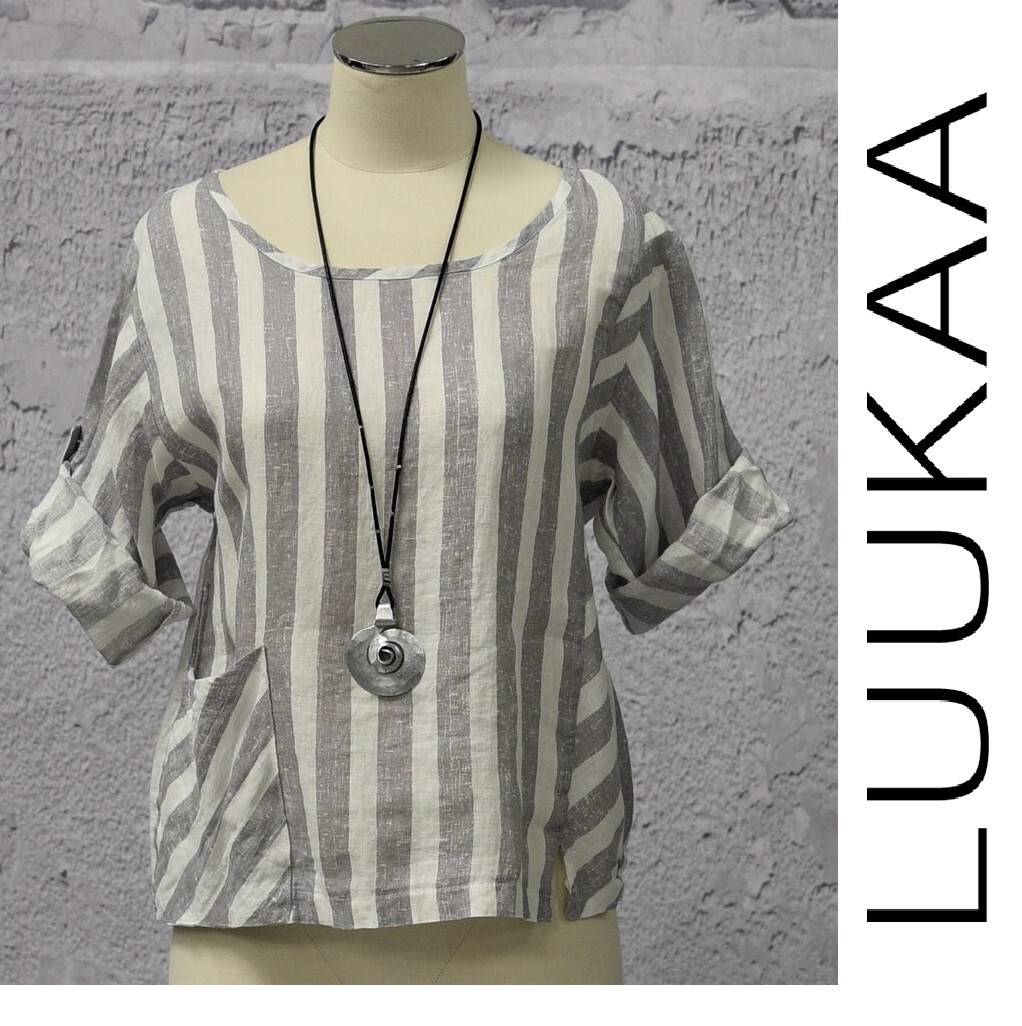 LUUKAA Light Linen 8Y0316 POUCH POCKET DUSTER Top (sizes 4 -20 ) SOFT GREY