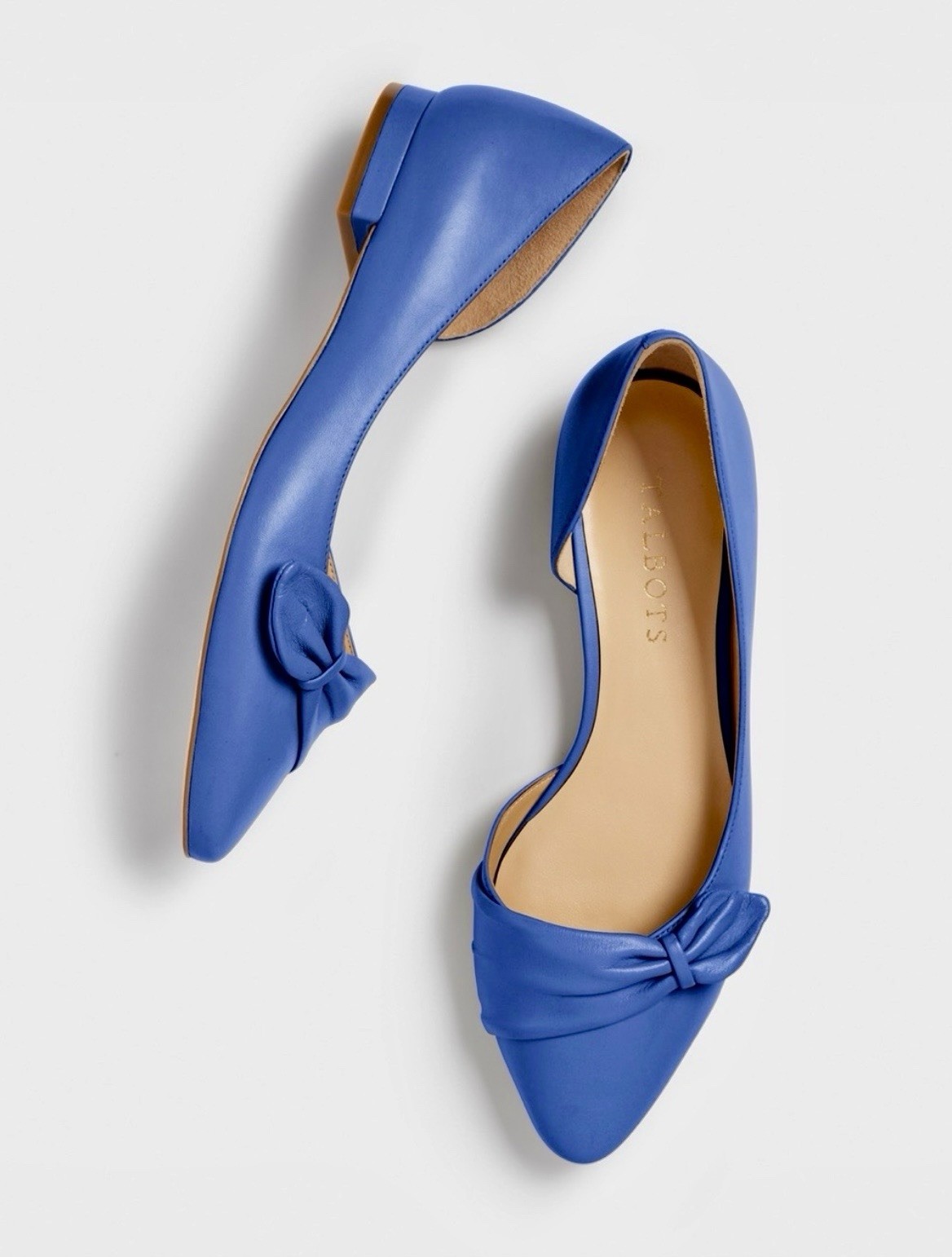 Talbots Nappa Leather Edison Pleated d’Orsay Flats—US 8 Blue Pointed Bow Slip-On