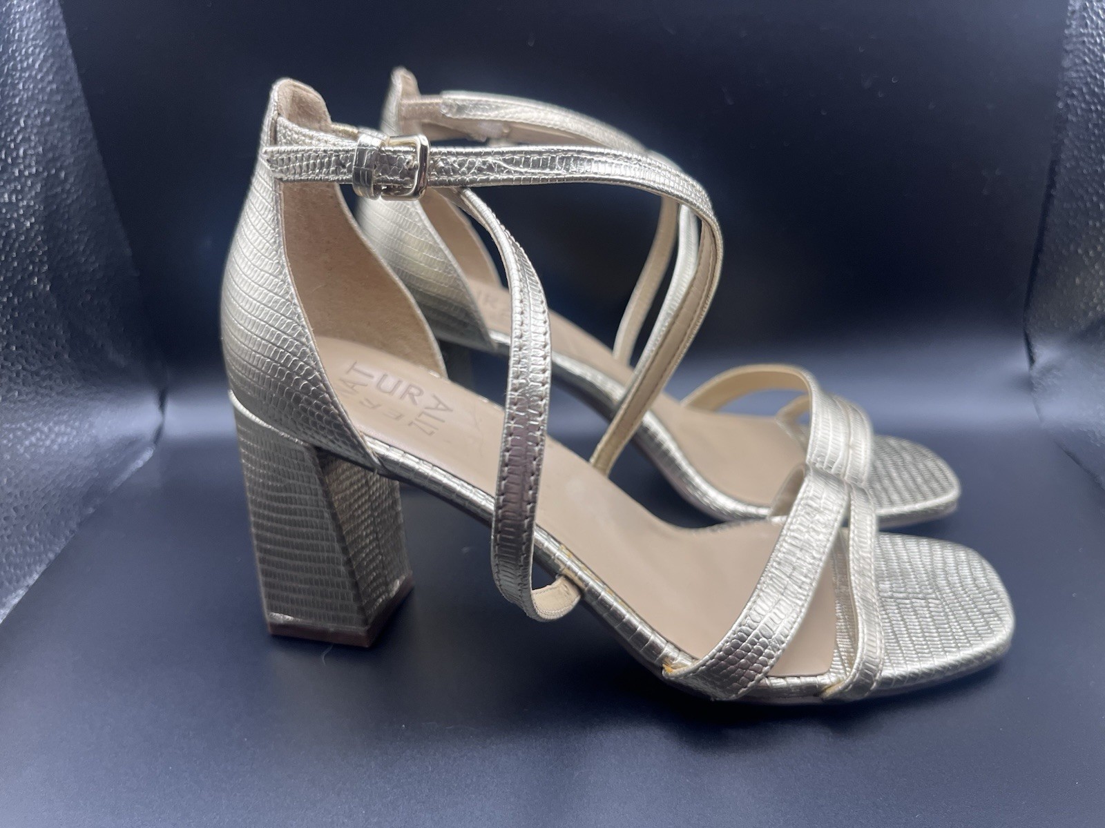Naturalizer Women Leather Square Toe Heels Sandals Shoes Gold Size 7