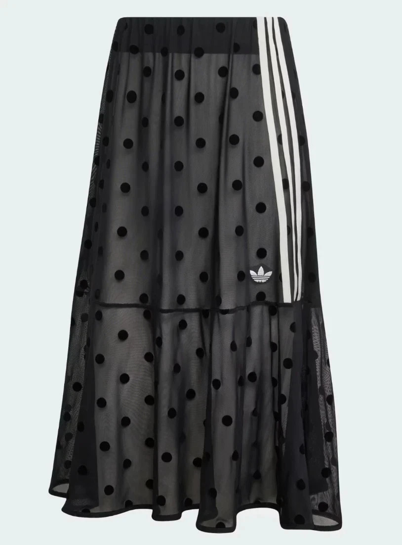 Adidas Originals Sheer Polka Dot Skirt Women Asia-Fit Black KV1177 NWT