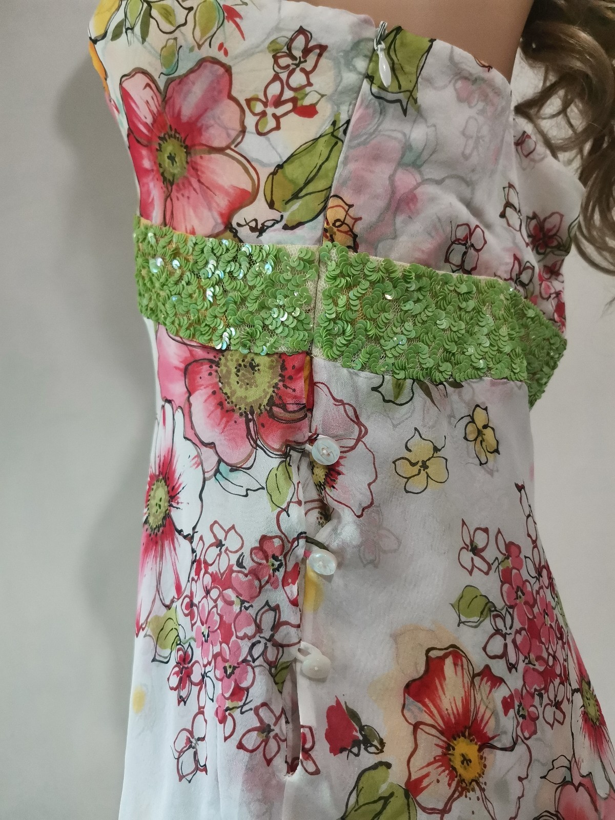 Valentino Dress Vintage Layered Sequins Embroidered Silk Chiffon Floral IT42