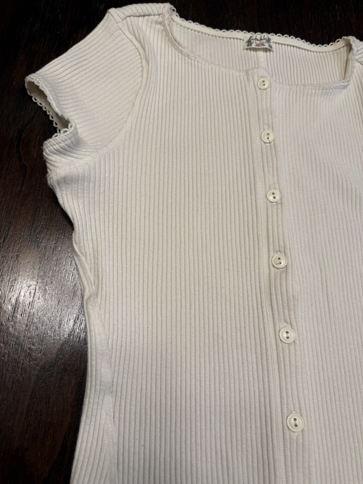 Intimately Free People Most Wanted Cardi Top Sz L Ribbed Button-Front in Ivory