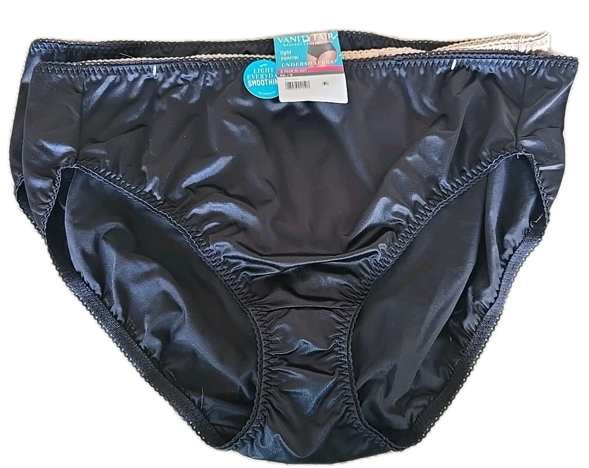 VANITY FAIR Hi Cut Panties 5XL 3 Pack Light Control Black Nude NWT