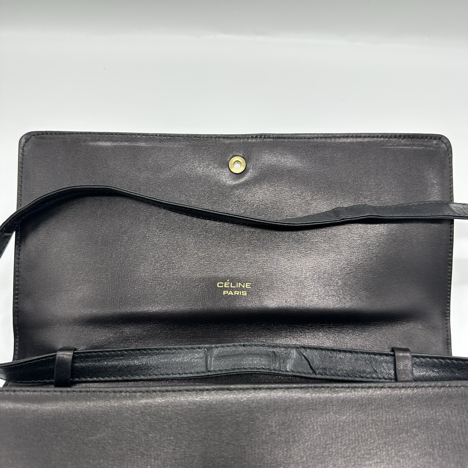 Celine Shoulder Bag Horse Carriage Vintage Black Gold Leather Purse Authentic!!